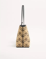 Valentino Garavani Medium Raffia Shopping Bag With A Geometric Pattern