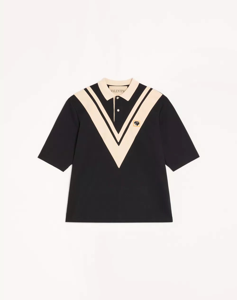 Valentino Cotton Polo With Inlaid V And Embroidered Panther Patch