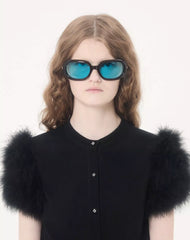 Wool Knit Cardigan With Feathers