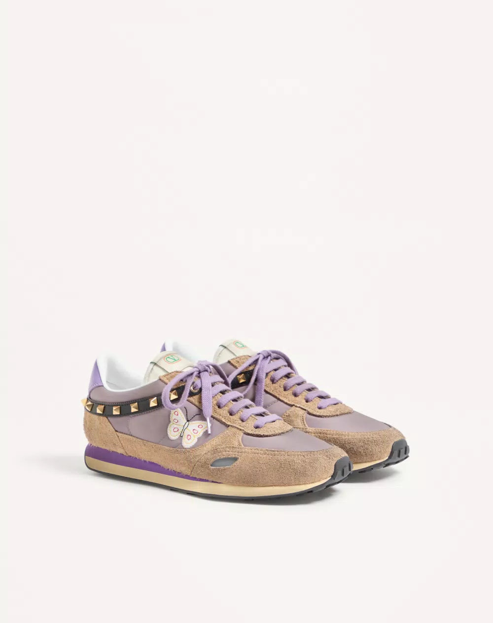 Stud Up Sneaker in Split Leather and Nylon with Butterfly Embroidery