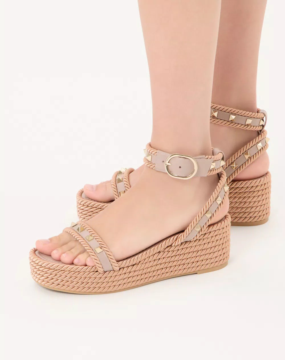 Rockstud Flatform Sandal In Calfskin 45Mm