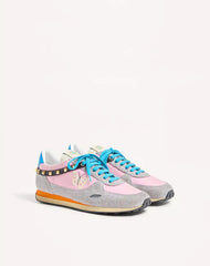 Stud Up Sneaker in Split Leather and Nylon with Butterfly Embroidery
