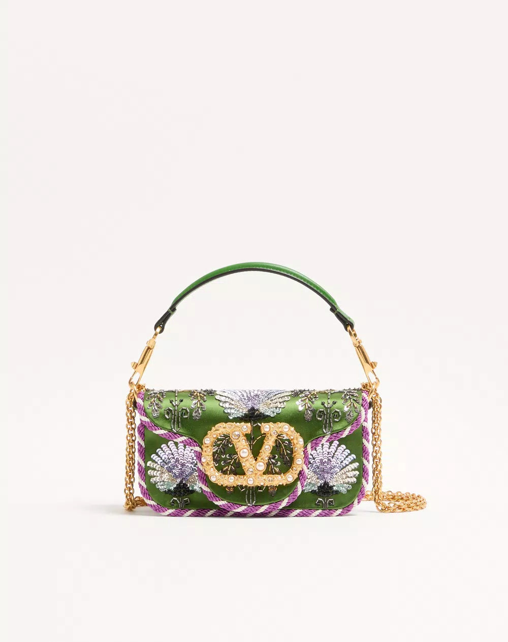 Valentino Garavani LocÃ² Small Embroidered Shoulder Bag With Jewel Logo
