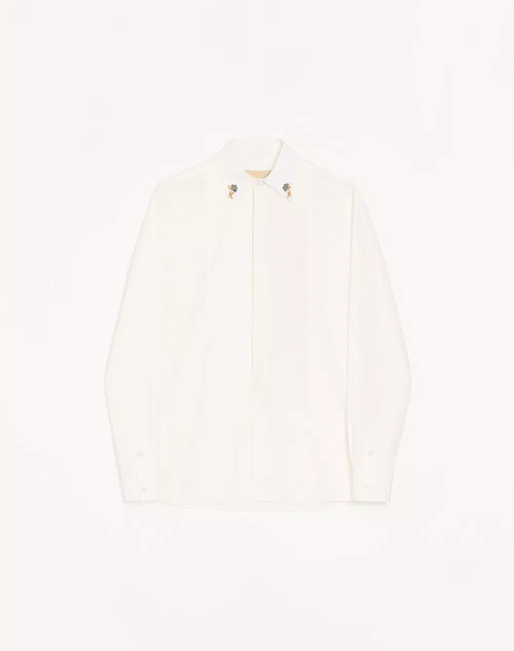 Valentino Cotton Poplin Shirt With Pleated Plastron And Embroidery On The Collar