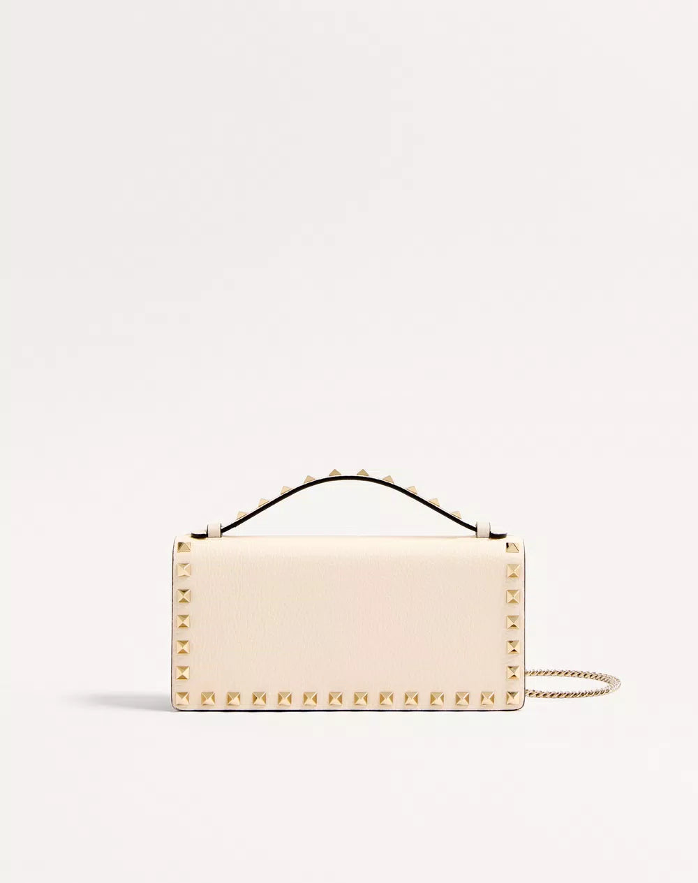 Rockstud Wallet With Chain In Grainy Calfskin