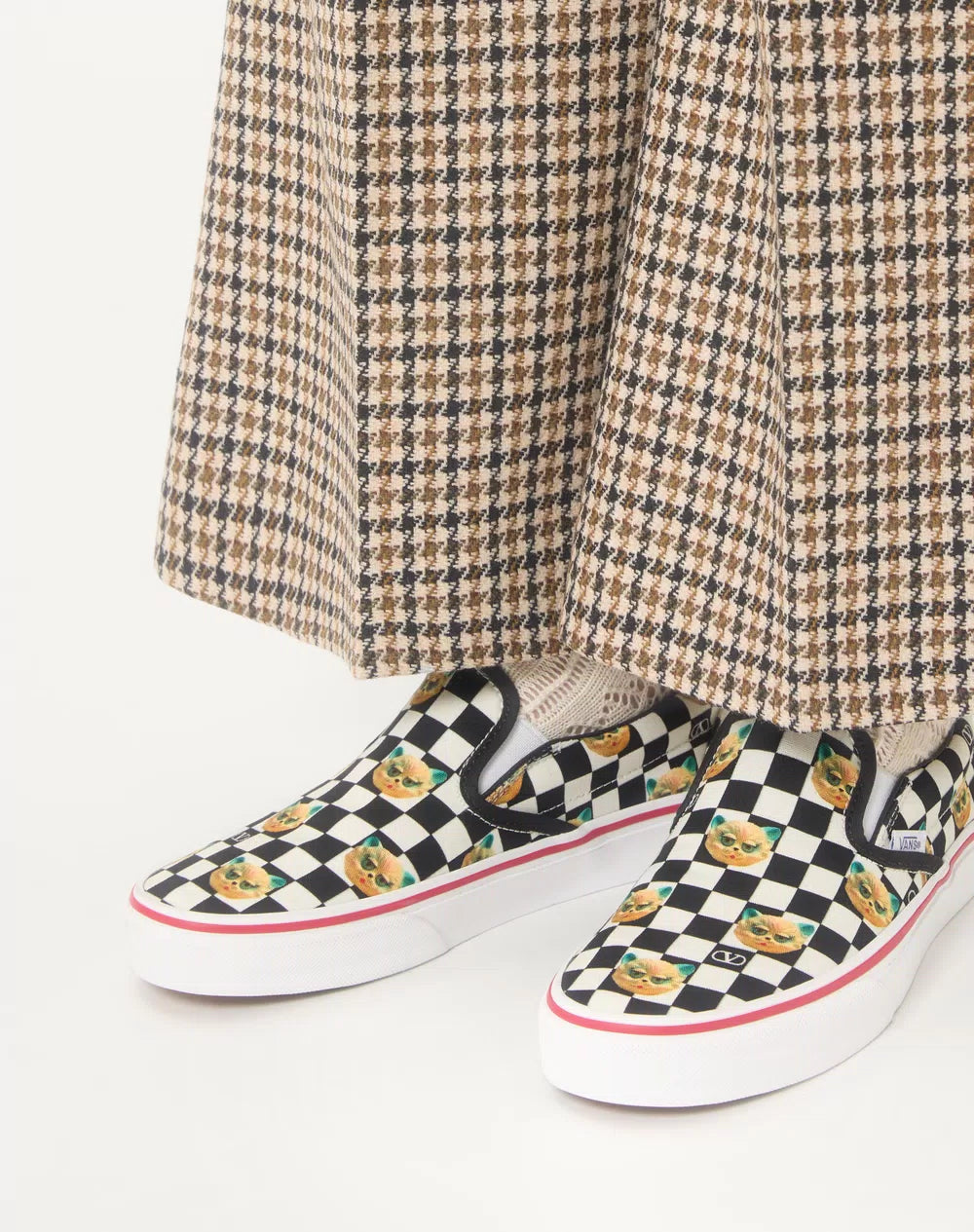 Valentino Garavani And Vans Slip-On Trainer In Fabric With Le Chat De La Maison Print And VLogo Checkerboard Print