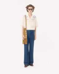 Valentino Linen Bowling Shirt In San Gallo With VLogo Embroidery