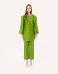 Jacquard Trousers In Medium Plus De Pois Polka Dot Silk-Linen