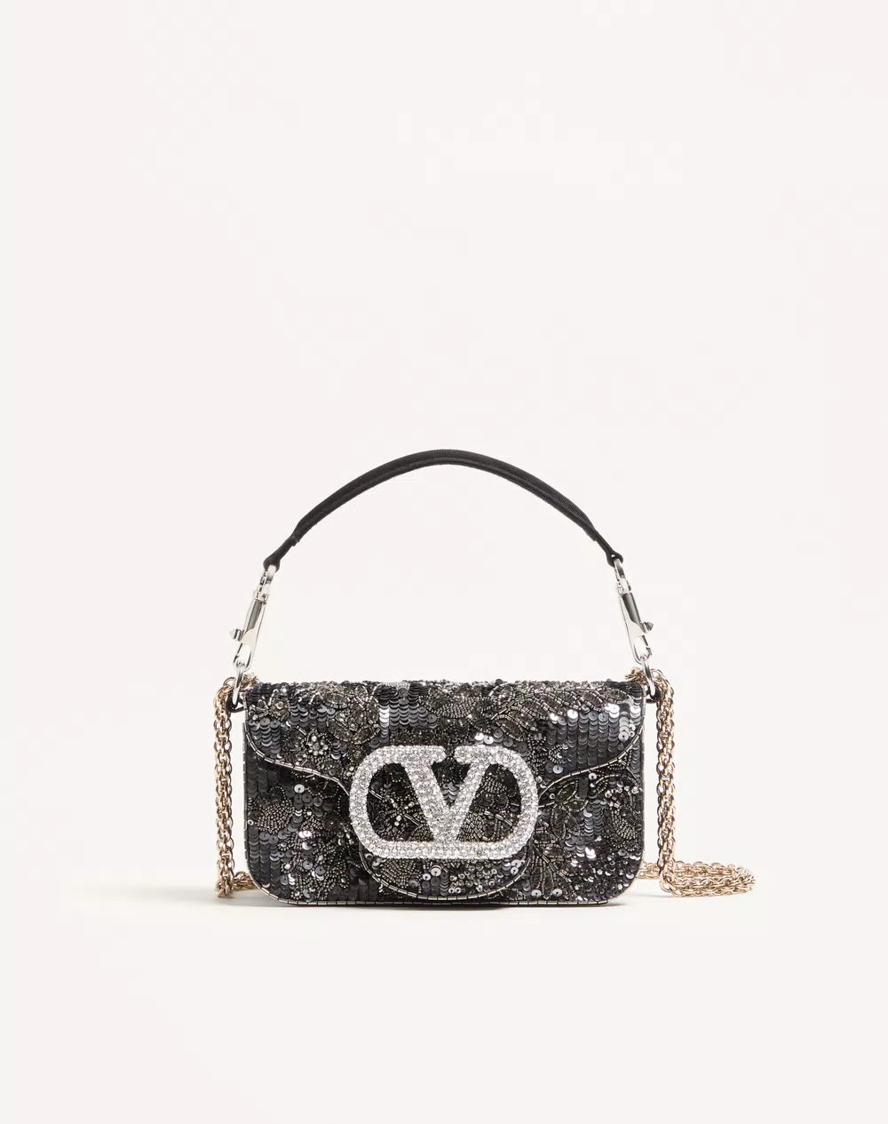 Valentino Garavani LocÃ² Small Embroidered Shoulder Bag With Jewel Logo