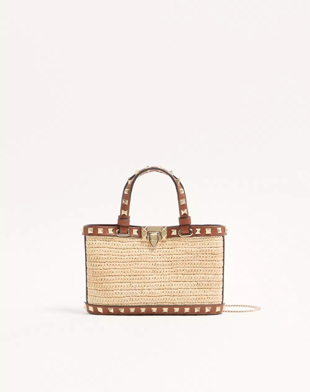 Mini Rockstud Shopping Bag In Raffia