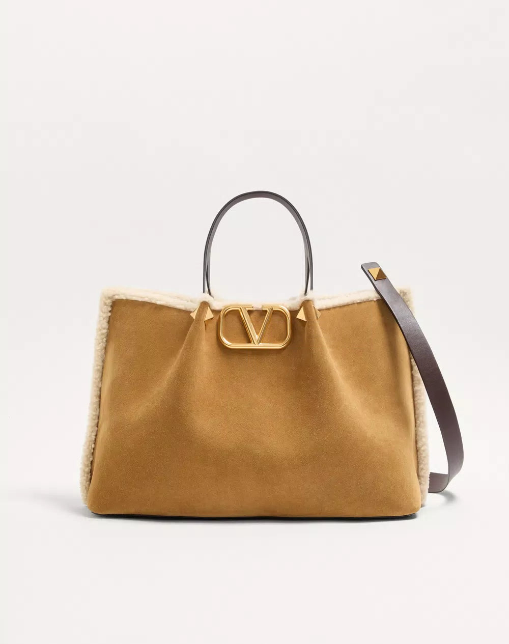 Valentino Garavani Medium Suede Shopping Bag With Sheepskin Lining