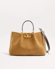 Valentino Garavani Medium Suede Shopping Bag With Sheepskin Lining
