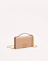 VLogo Signature Grainy Calfskin Wallet With Chain