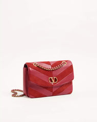 Valentino Garavani Djuna Medium Chain Bag In Suede And Nappa With Chevron Pattern
