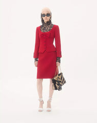 Plain Wool Tweed Midi Skirt