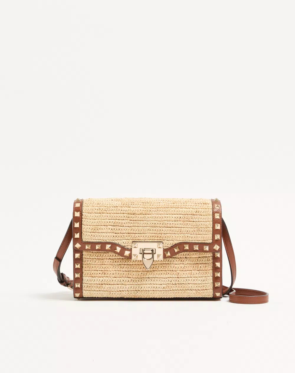 Valentino Garavani Rockstud Small Shoulder Bag In Raffia