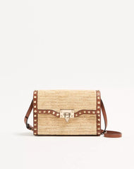 Valentino Garavani Rockstud Small Shoulder Bag In Raffia