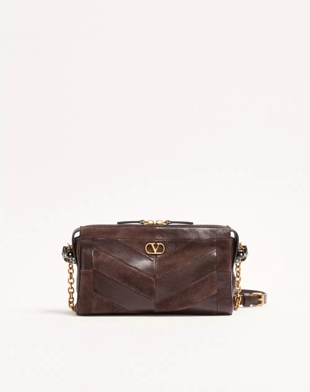 Valentino Garavani Panthea Small Shoulder Bag In Suede And Nappa With Chevron Pattern
