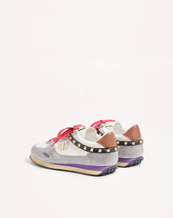 Stud Up Sneaker in Split Leather and Nylon with Butterfly Embroidery