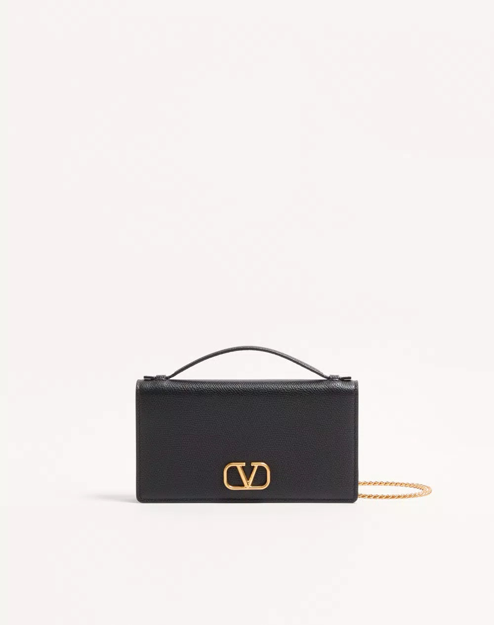 VLogo Signature Grainy Calfskin Wallet With Chain