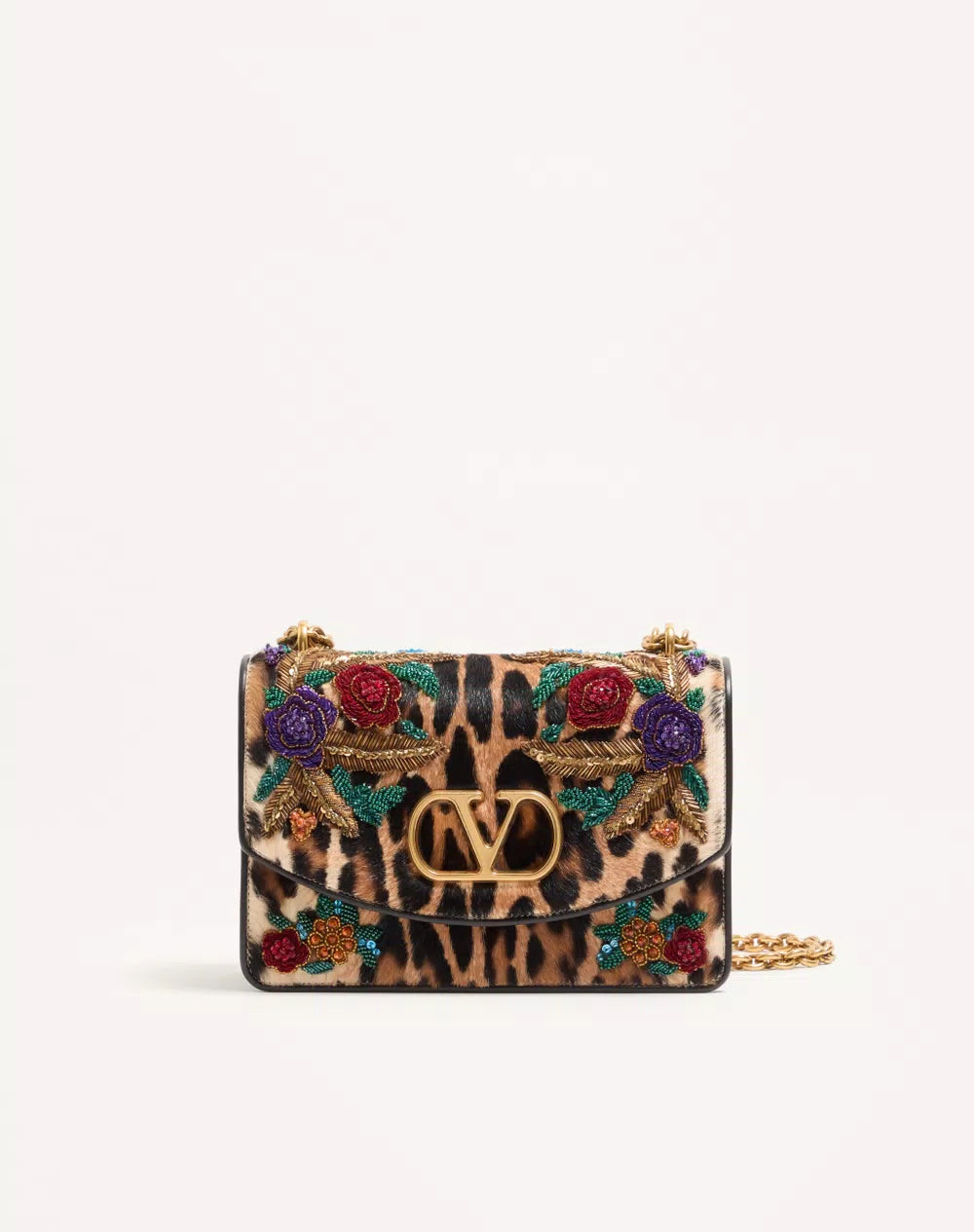 Valentino Garavani Vain Shoulder Bag In Embroidered Pony-Effect Kidskin Leather