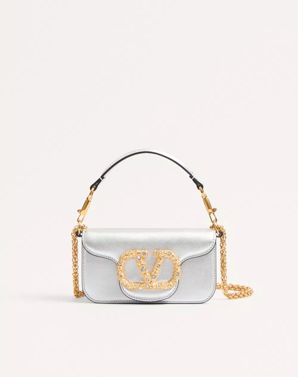 Valentino Garavani LocÃ² Small Shoulder Bag In Laminated Calfskin With Jewel Logo