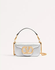 Valentino Garavani LocÃ² Small Shoulder Bag In Laminated Calfskin With Jewel Logo