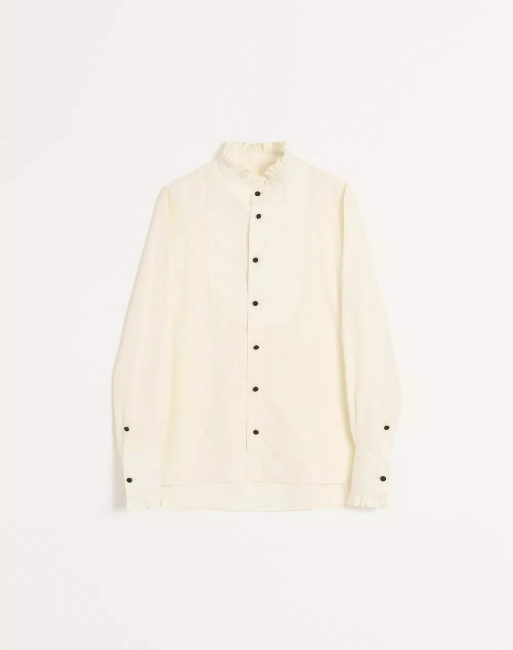 Cotton Poplin Shirt With Plastron And Ruffles