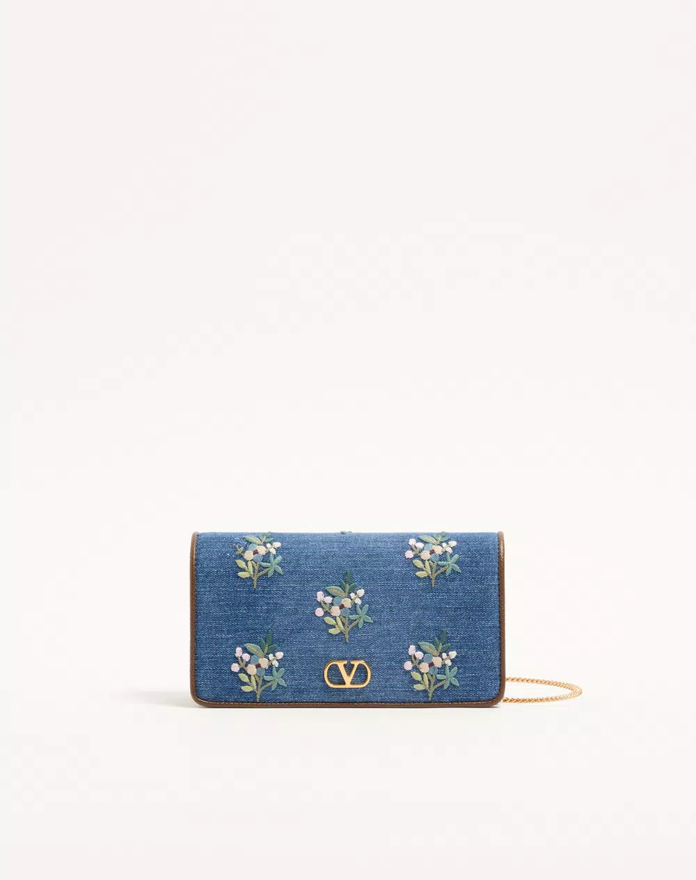 Valentino Garavani VLogo Signature Mini Shoulder Bag In Denim With Floral Embroidery