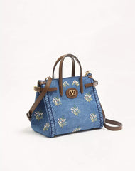 Valentino Garavani Antibes Small Embroidered Denim Shopping Bag